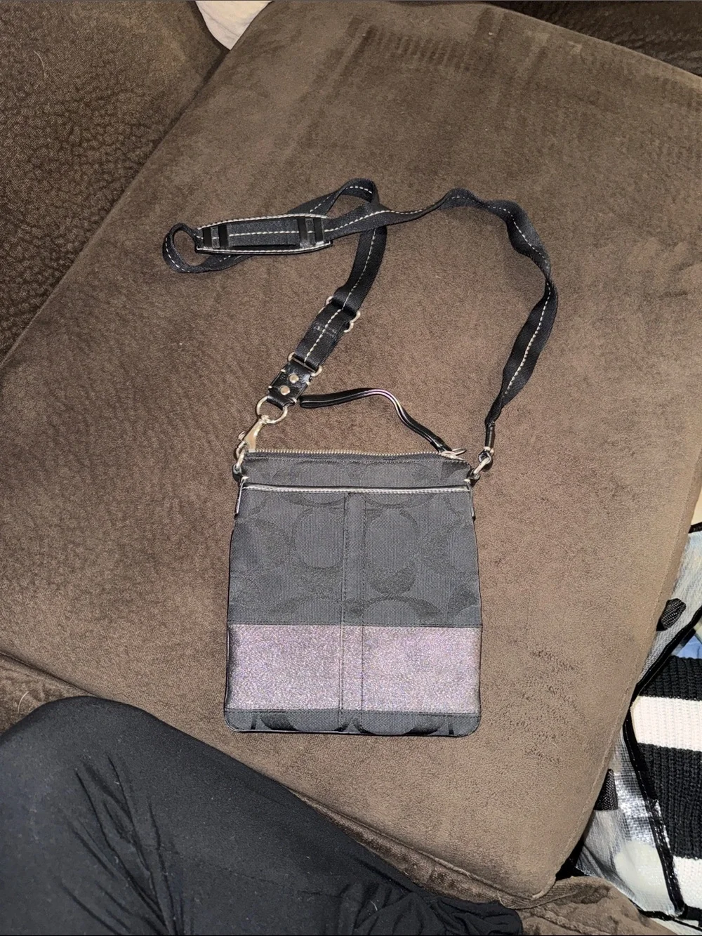 Coach Black Crossbody with Iridescent Stripe